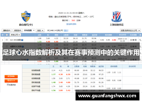 足球心水指数解析及其在赛事预测中的关键作用